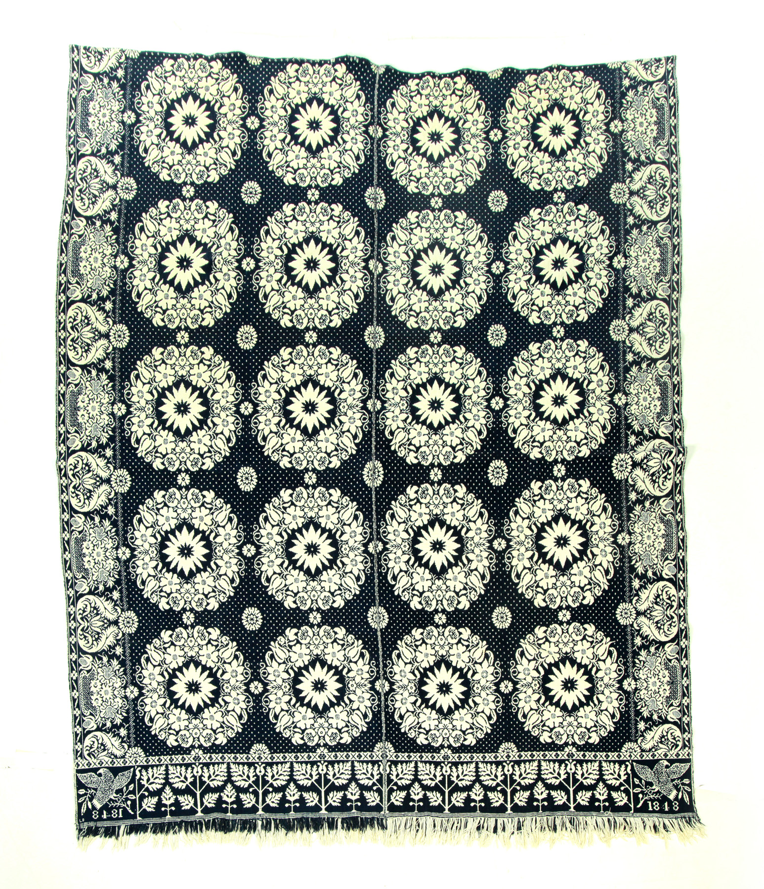 Appraisal: INDIANA JACQUARD COVERLET Woven by Samuel Graham Henry County wool