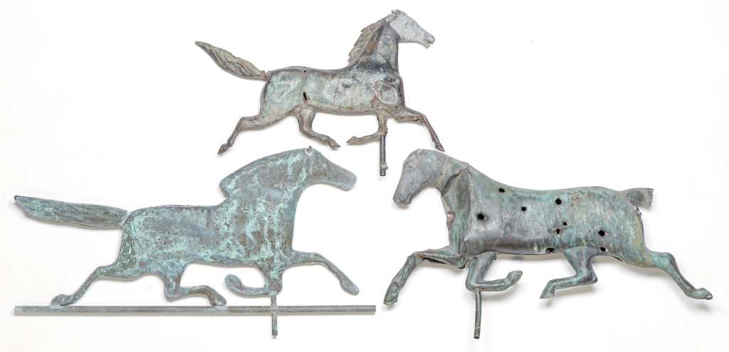 Appraisal: THREE AMERICAN HORSE WEATHERVANES Late th-late th century Copper bodies