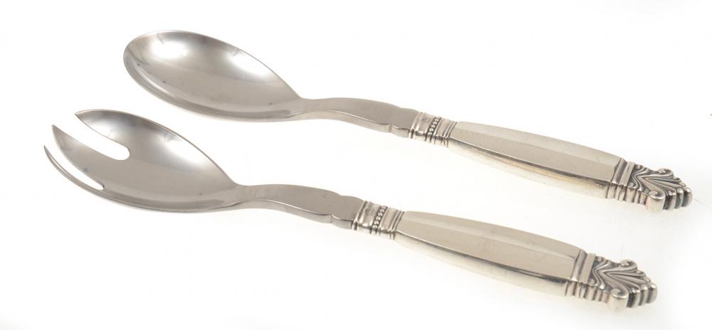 Appraisal: A PAIR OF MINI SALAD SERVERS BY GEORG JENSEN Styled