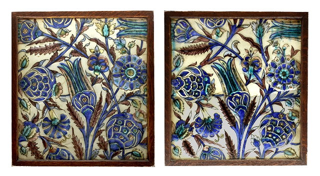 Appraisal: A pair of Qajar tiles Iran th Centurythe large rectangular