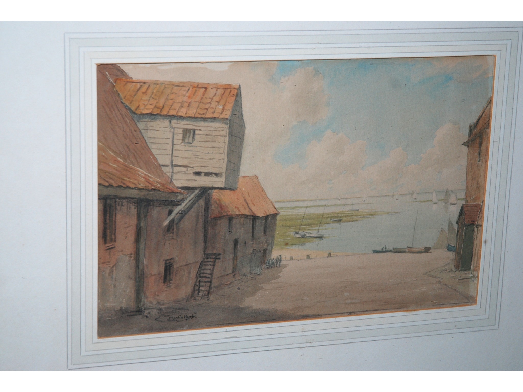 Appraisal: MARTIN HARDIE View to a Sunlit Estuary Beached Boats signed