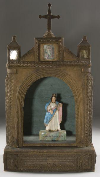 Appraisal: Tramp Art Christian Shrine and Santos circa wood and gesso