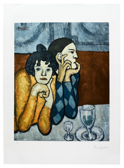 Appraisal: PABLO PICASSO after L'Arlequin et sa Compagne Color collotype circa