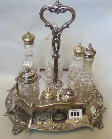 Appraisal: A Victorian plated cruet stand of shaped rectangular form with