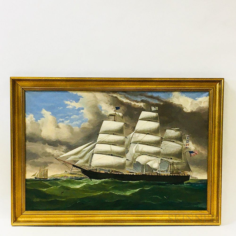 Appraisal: Framed Earle Barlow Oil on Canvas Ship's Portrait After Duncan