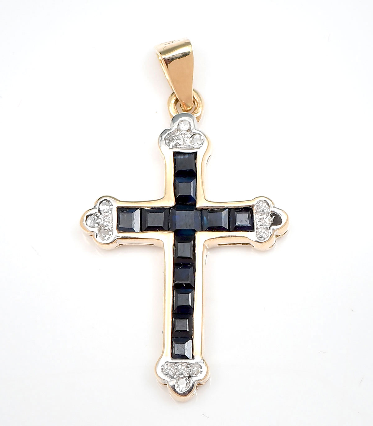 Appraisal: K SAPPHIRE DIAMOND CROSS PENDANT K yellow gold pendant contains