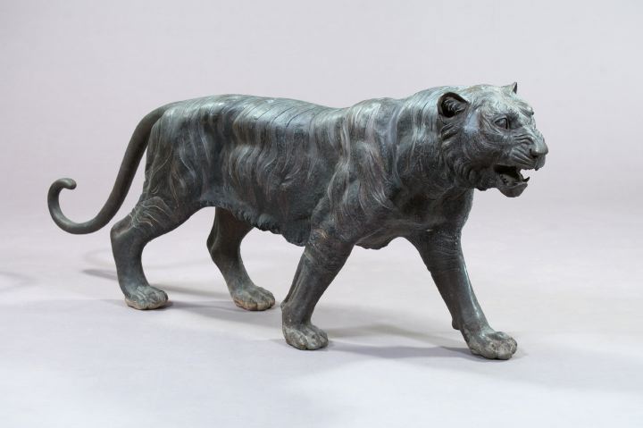 Appraisal: Large Patinated Bronze Figure of a Siberian Tiger h l