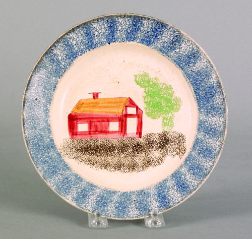 Appraisal: Blue spatter plate th c with school house dia