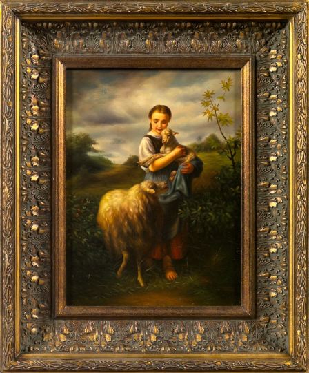 Appraisal: Continental School st Century Peasant Girl Holding Sheep in a