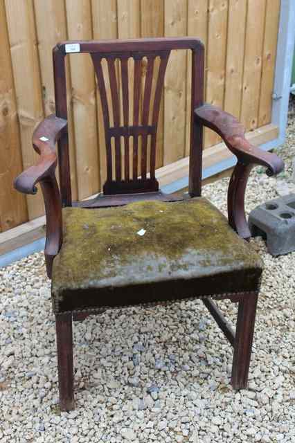 Appraisal: A GEORGIAN MAHOGANY CARVER OPEN ARMCHAIR with pierced splat and