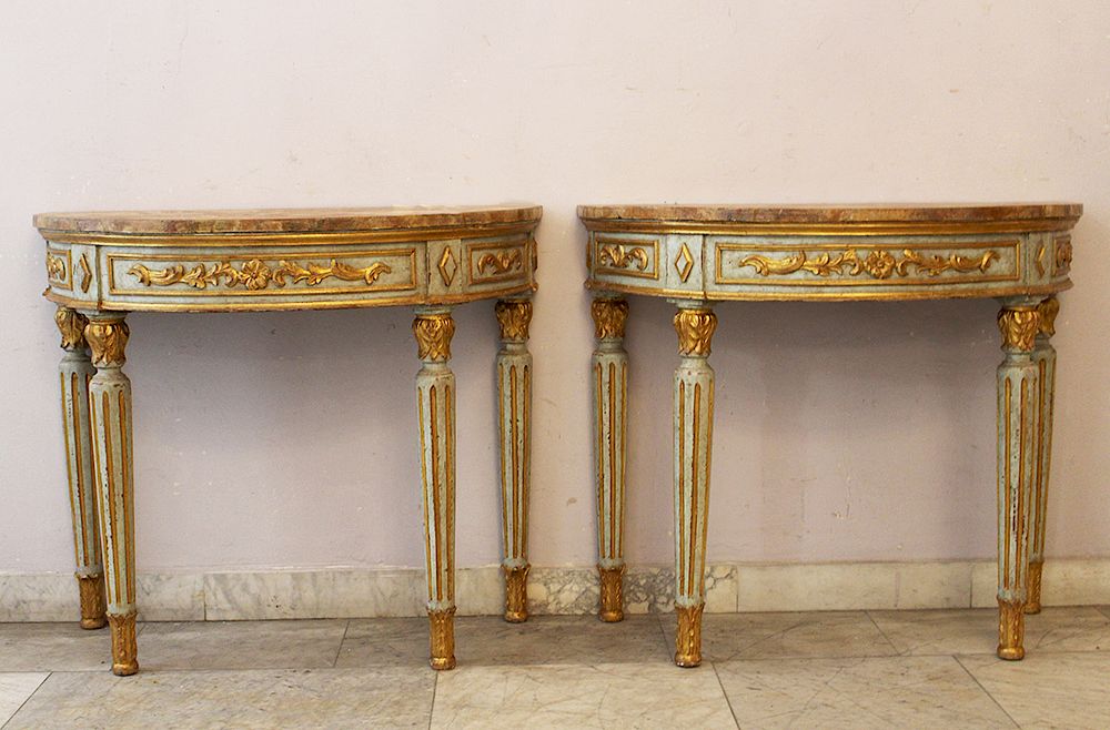 Appraisal: Pair of Demi Lune Consoles Pair of Demi Lune Consoles