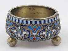 Appraisal: A small Russian cloisonne silver bowl on ball feet maker's