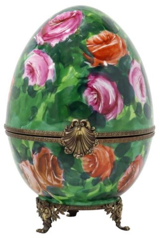 Appraisal: French Limoges porcelain egg-form table box hand painted by J