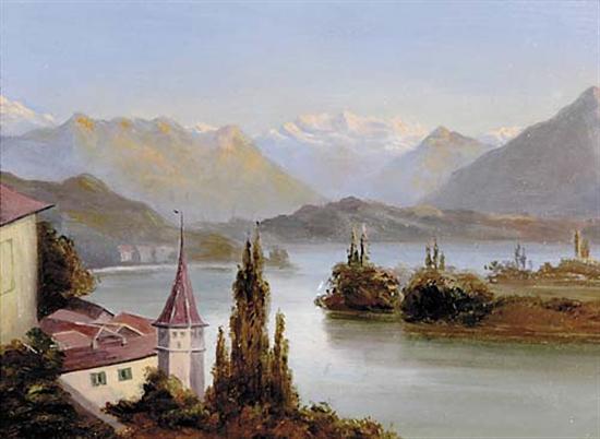 Appraisal: Swiss school th century LAKE THUNoil on panel framed unsignedH