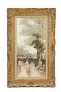 Appraisal: Andre Gisson Flower Vendor in Rain Signed Oil Andre Gittelson