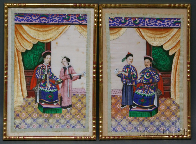 Appraisal: Pair of Pith Paper Paintings China th century mineral pigments