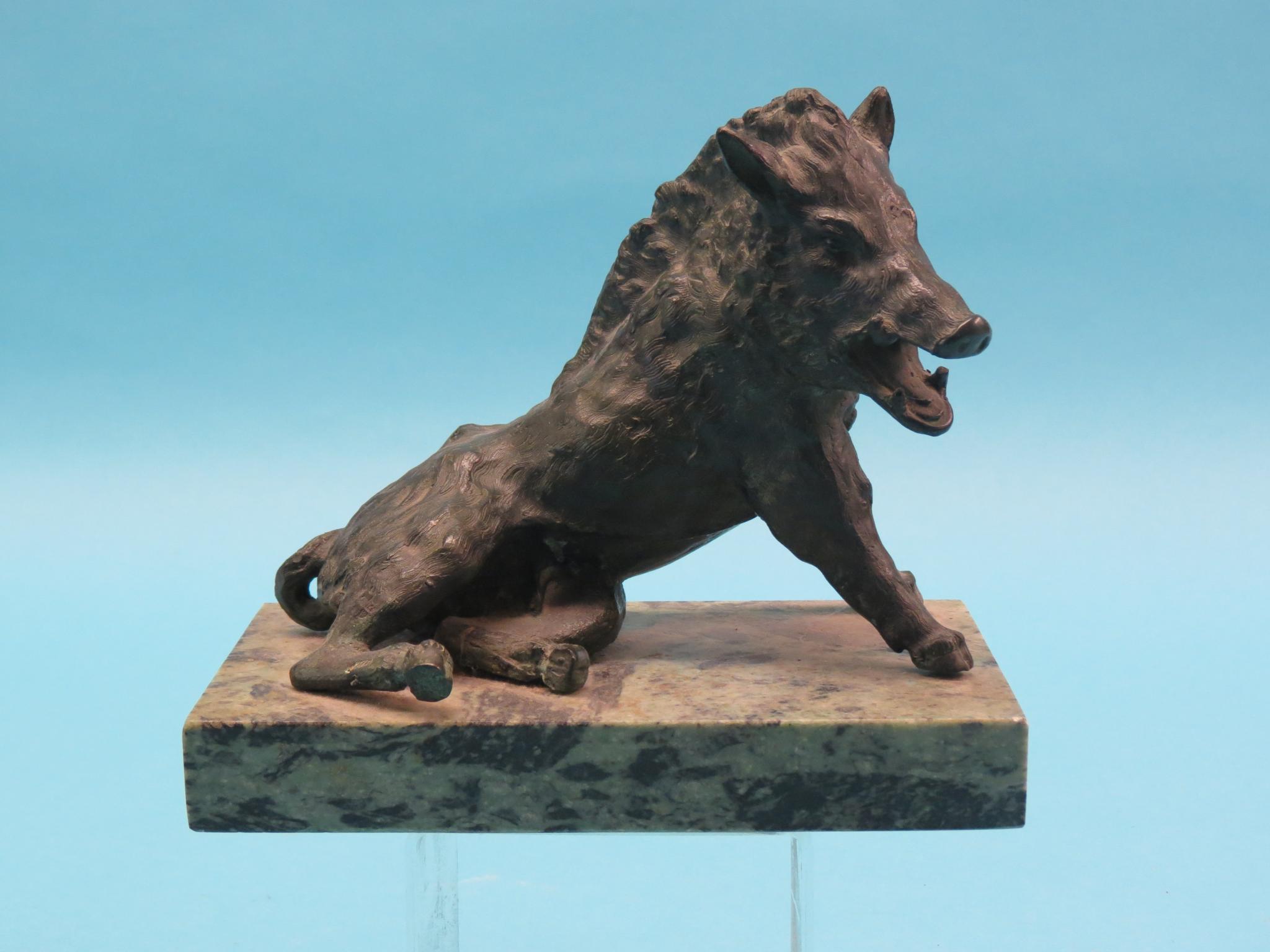 Appraisal: After the antique - bronze boar on rectangular green marble