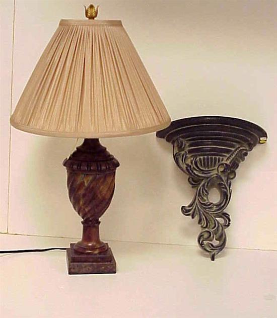 Appraisal: Brown stone urn table lamp and cast wall bracket with