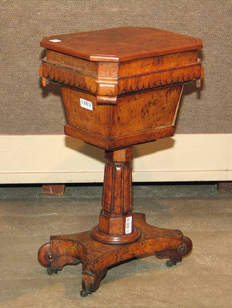 Appraisal: A burlwood sewing table