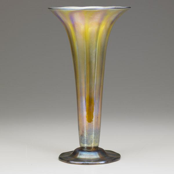 Appraisal: TIFFANY STUDIOS Gold Favrile trumpet-shaped vase Some sickness and clear