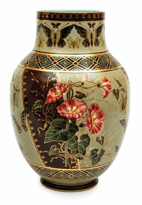 Appraisal: A large Sarreguemines porcelain vase Circa The ovoid vase with