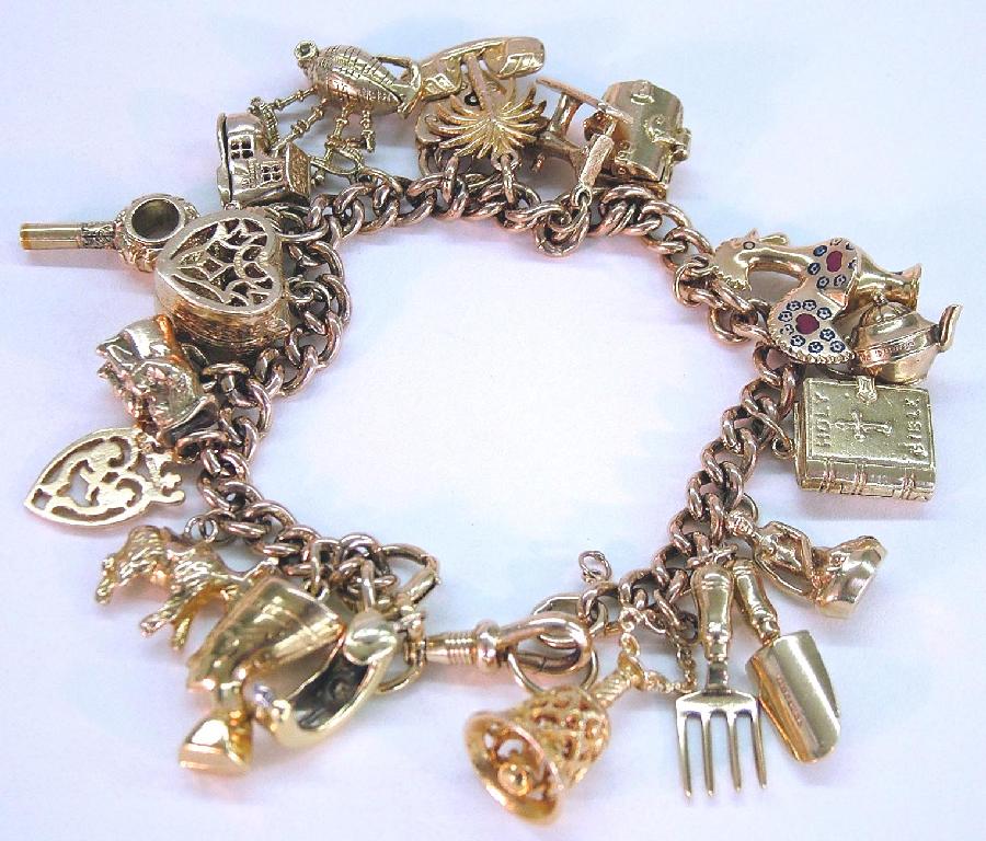 Appraisal: ct charm bracelet with nineteen assorted charms gms