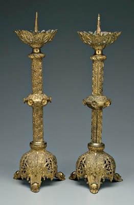 Appraisal: Pair ornate brass pricket sticks ornate gilt surfaces with floral