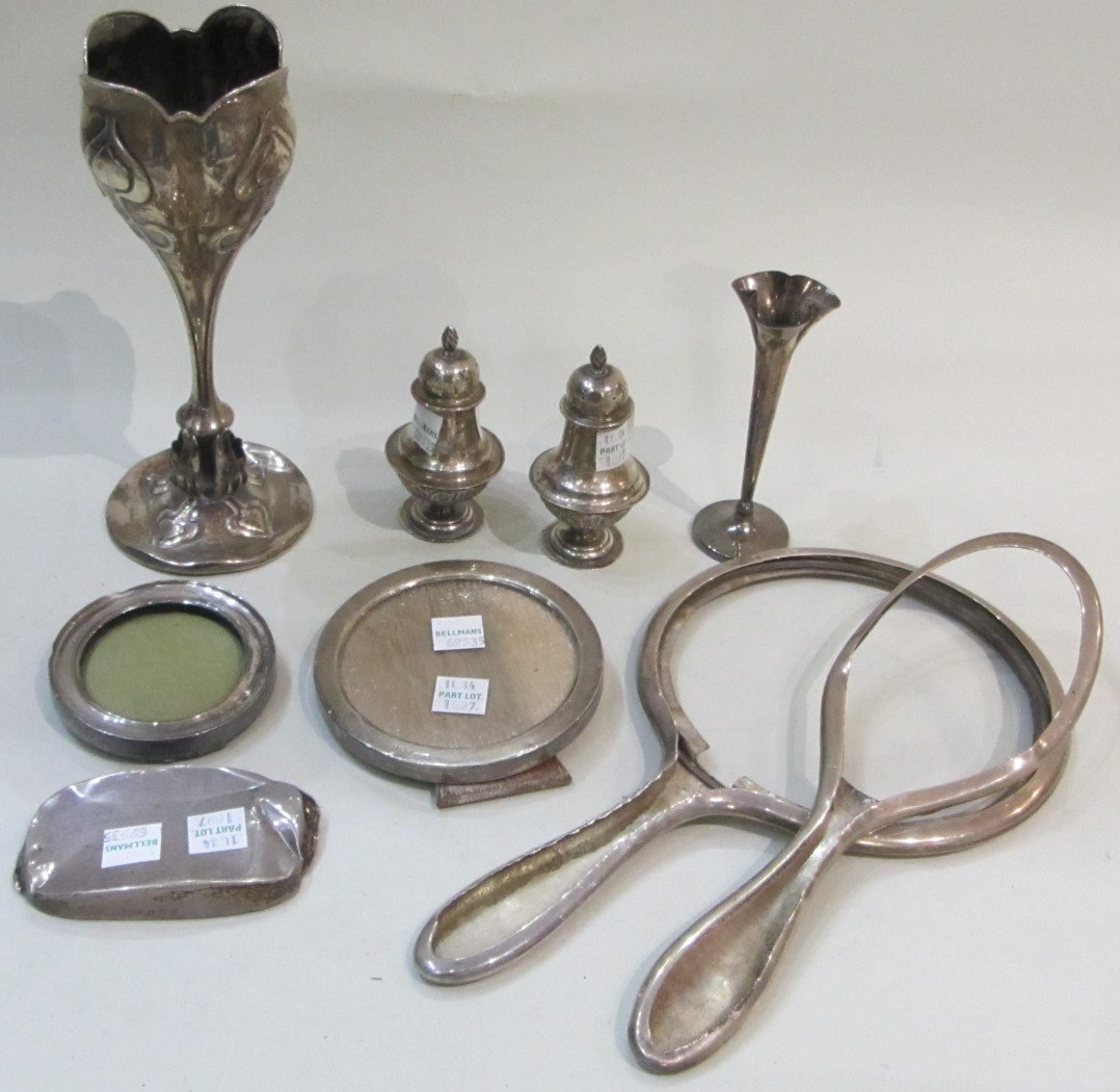 Appraisal: Silver and silver mounted wares comprising two circular photograph frames