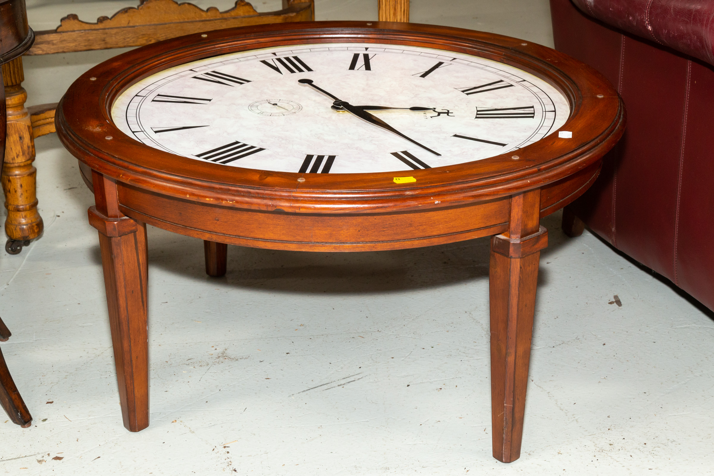 Appraisal: CHERRY COFFEE TABLE WITH CLOCK TOP Modern with quartz movement