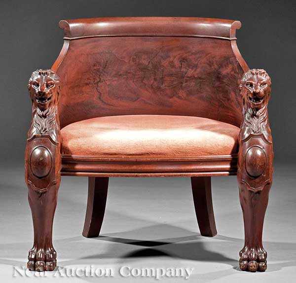 Appraisal: An American Neo-Grec Carved Mahogany Armchair late th c probably