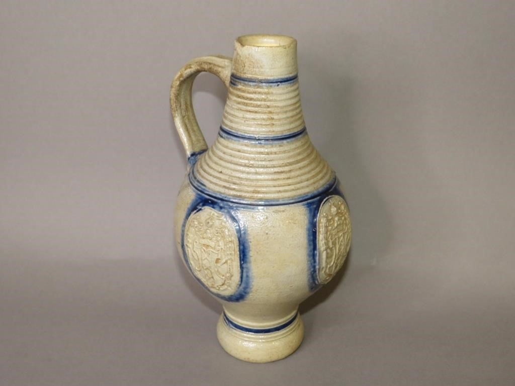 Appraisal: DUTCH ALE JUGca salt glazed bulbous stoneware jug brushed coblat