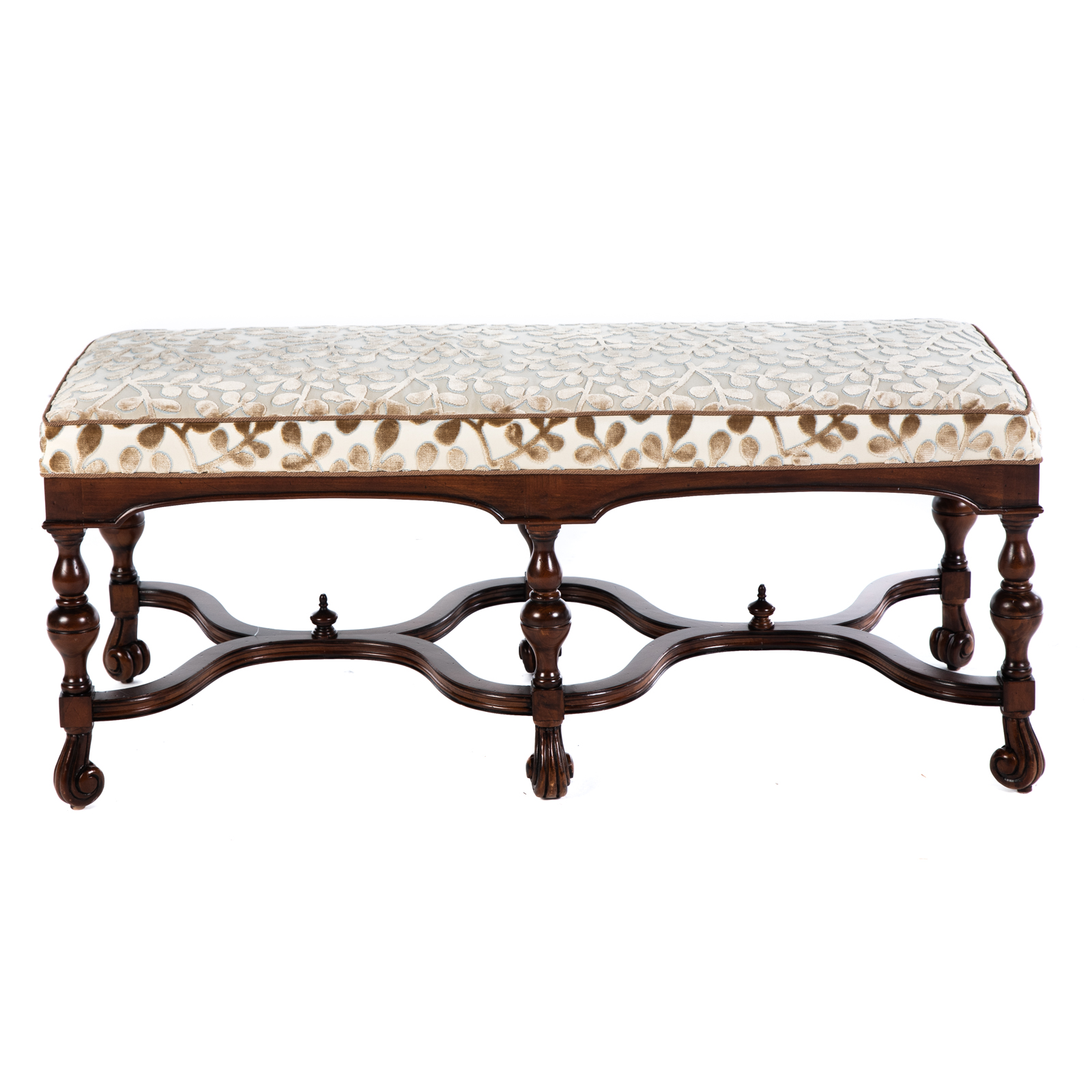 Appraisal: JACOBEAN STYLE UPHOLSTERED WINDOW BENCH th century with custom fabric