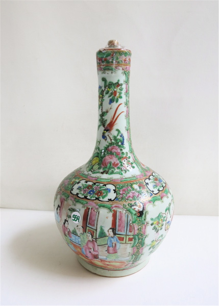 Appraisal: ROSE CANTON BOTTLE FORM VASE with traditional painted figures in