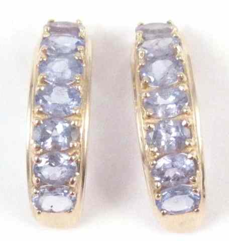 Appraisal: PAIR OF TANZANITE EARRINGS each k yellow gold set with