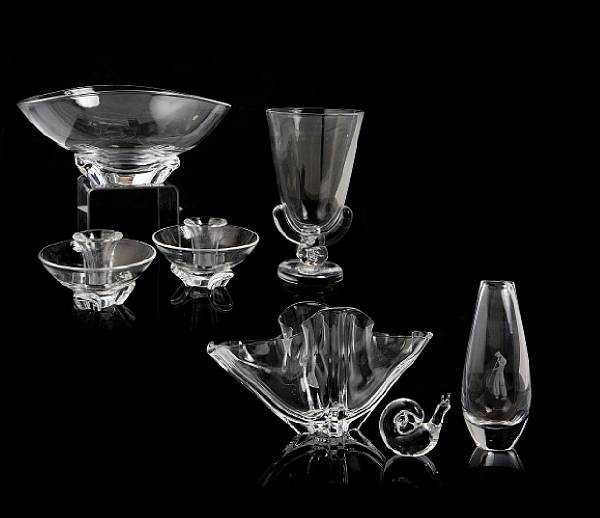 Appraisal: A group of five Steuben clear glass table articles comprising