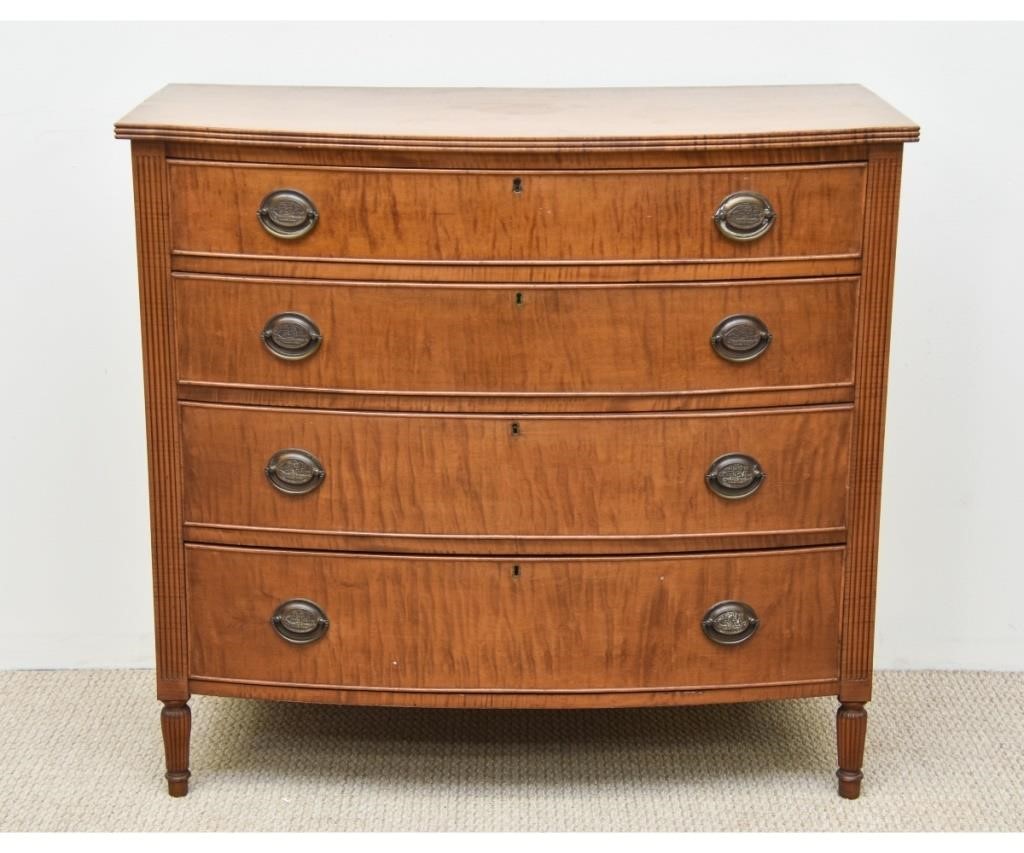 Appraisal: Hepplewhite style birdseye and tiger maple bow-front chest of drawers