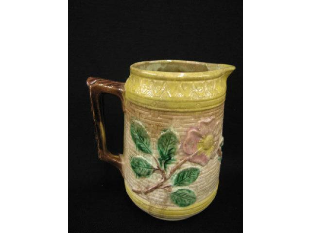 Appraisal: Majolica Pottery Pitcher sunflower decor