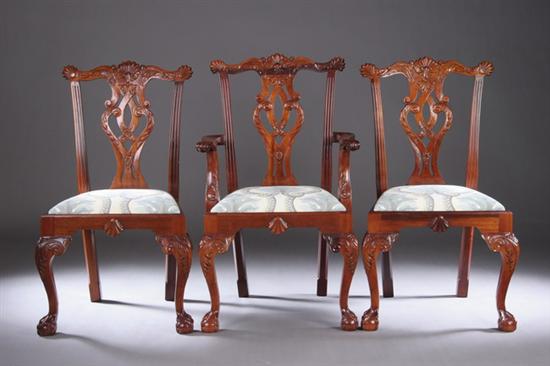 Appraisal: SET EIGHT GEORGE II-STYLE CARVED MAHOGANY DINING CHAIRS Late th