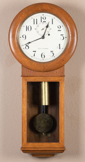 Appraisal: Antique oak case weight driven Seth Thomas Wall Regulator Clock