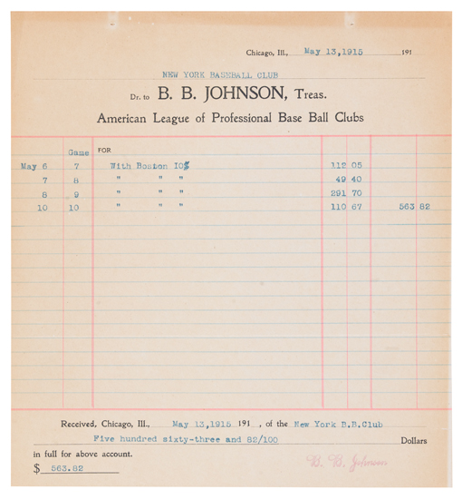 Appraisal: THE GATE RECEIPTS FOR BABE RUTH'S FIRST MAJOR-LEAGUE HOME RUN