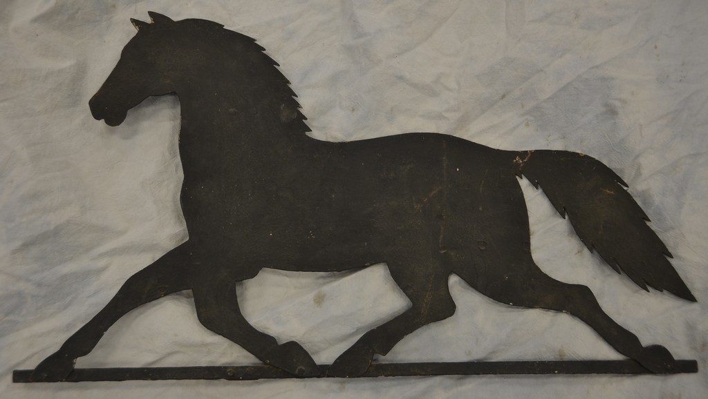 Appraisal: Sheet metal running horse weathervane long h black painted riveted