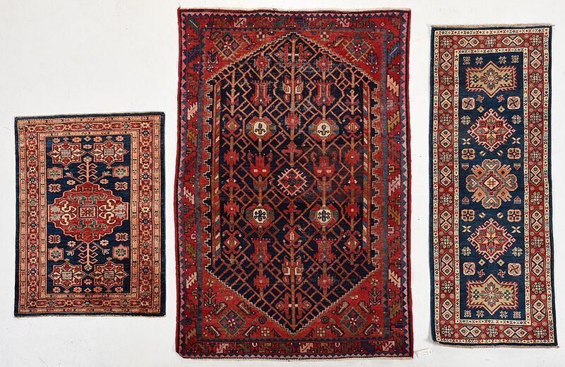 Appraisal: Three Hand Knotted Rugs th century Hamadan with navy blue