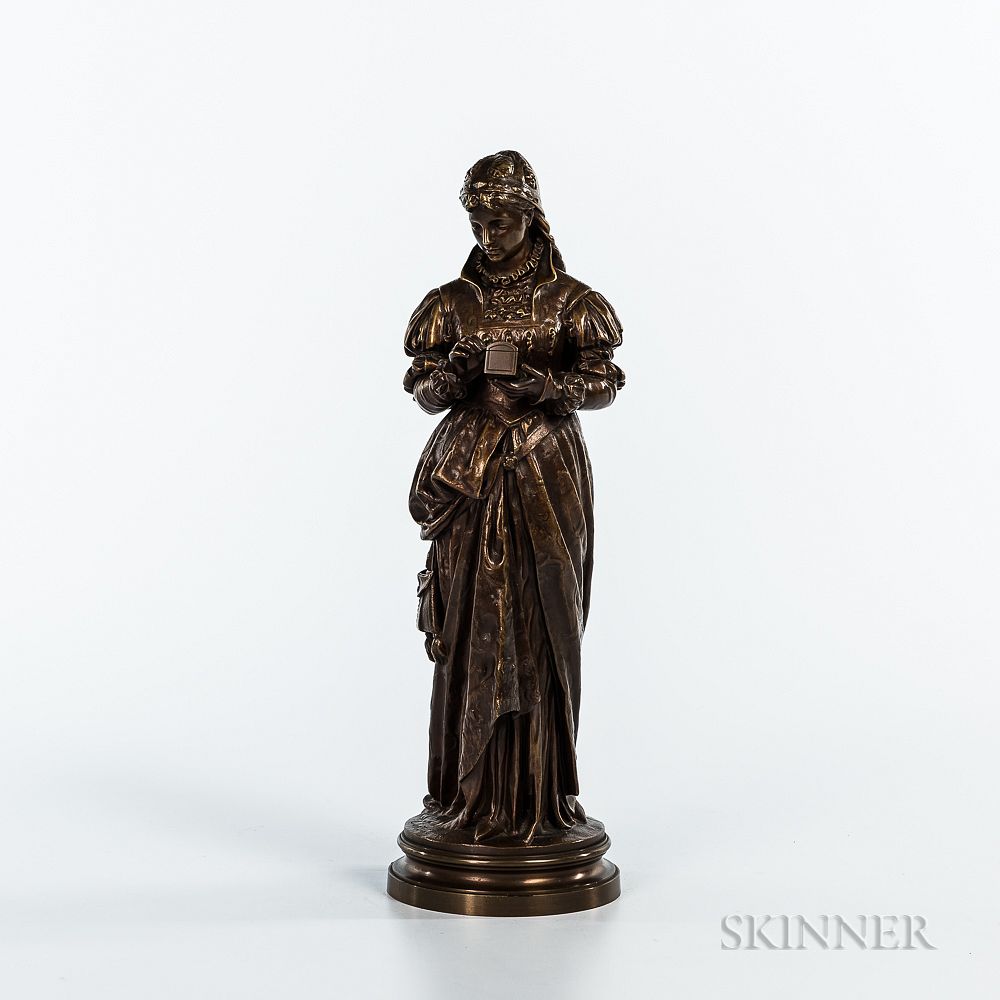 Appraisal: Jean-Louis Gr goire French - Bronze Figure of a Maiden