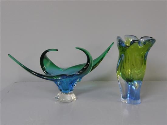 Appraisal: Italian green and blue tinted art glass vase high and