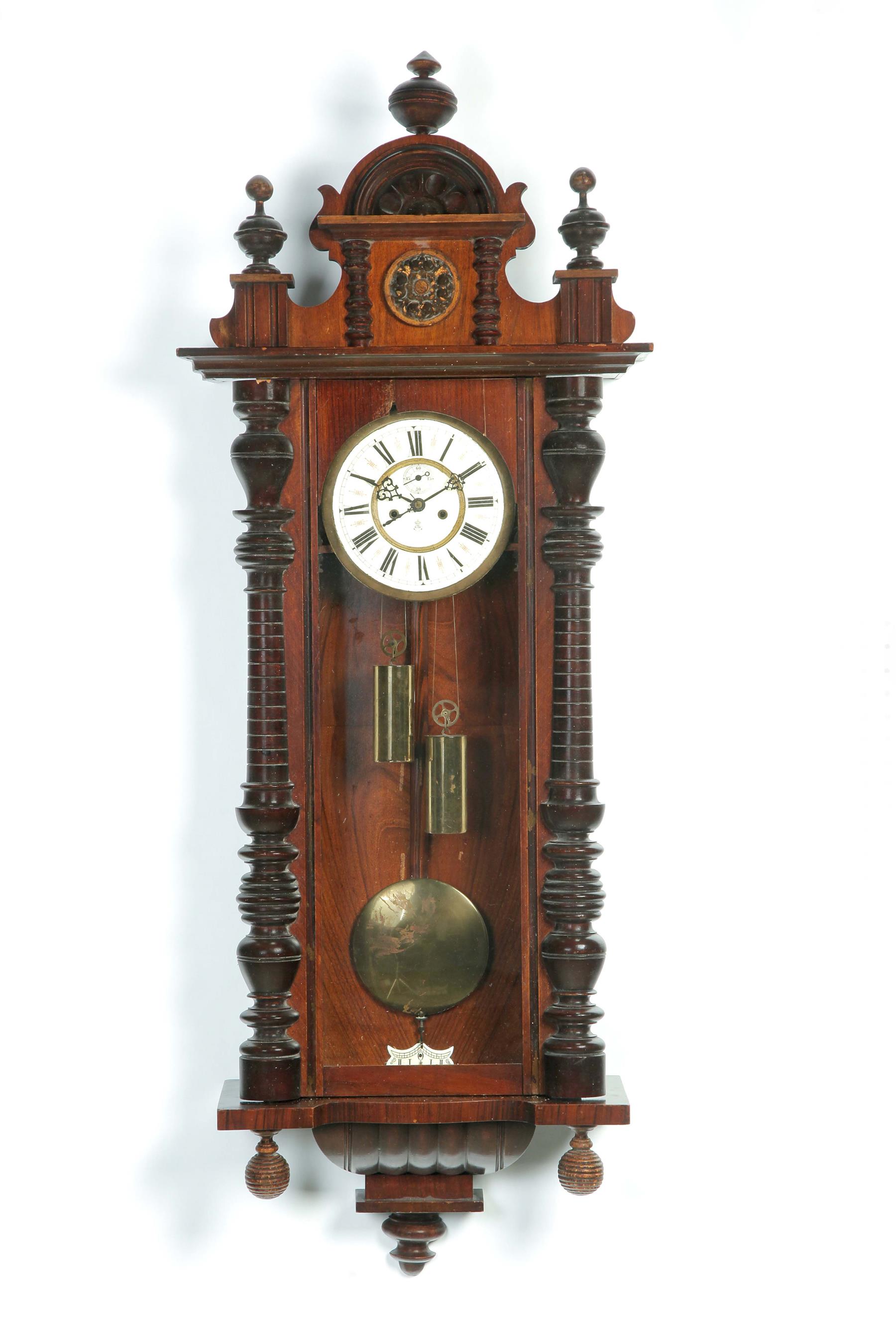 Appraisal: GUSTAV BECKER DOUBLE-WEIGHT WALL CLOCK Germany th quarter- th century