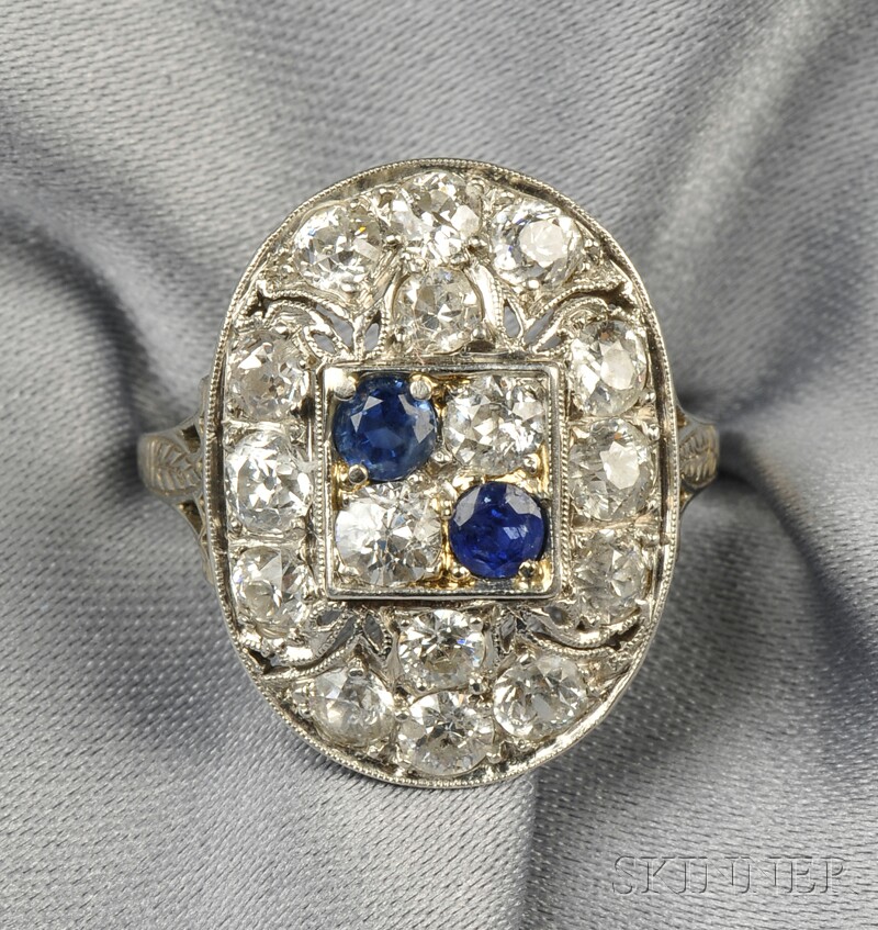 Appraisal: Art Deco Sapphire and Diamond Ring set with old European-cut