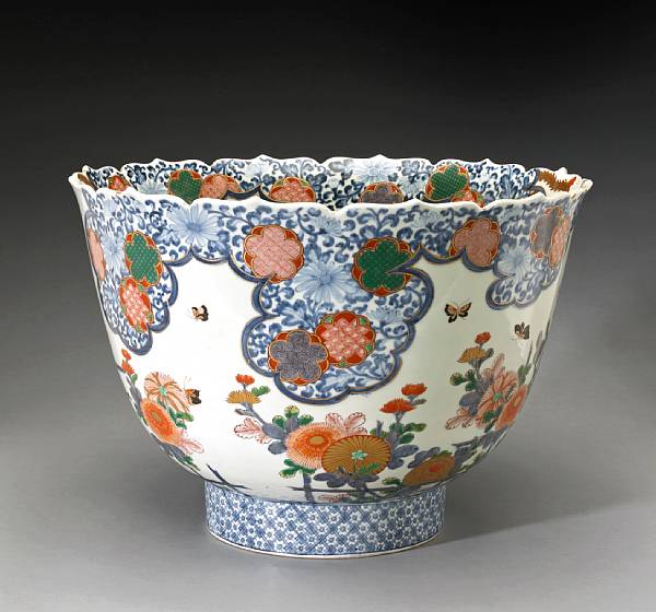 Appraisal: An Imari porcelain foliate rim jardiniereMeiji Period Decorated in polychrome