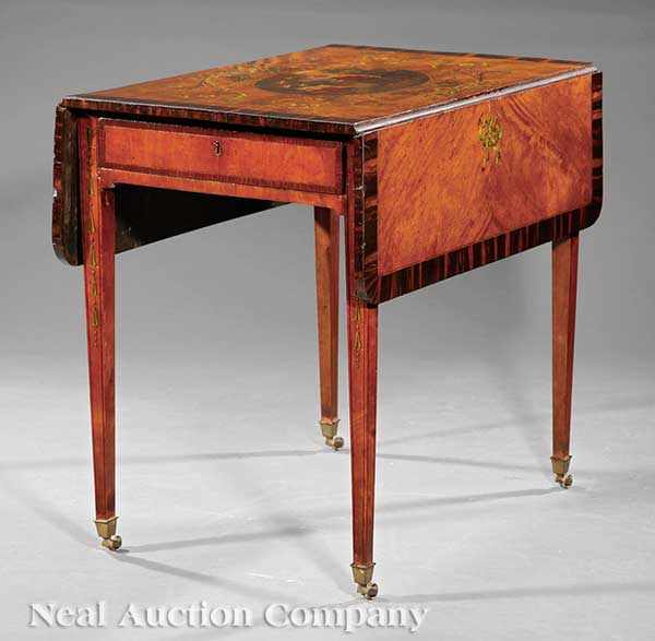 Appraisal: An English Paint-Decorated Satinwood Pembroke Table late th early th