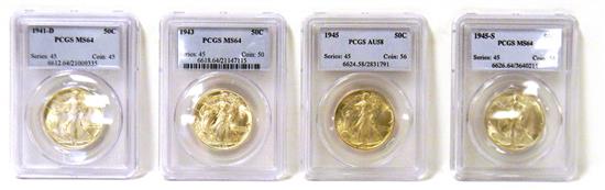 Appraisal: COINS Four PCGS slabbed Walking Liberty half dollars -D in