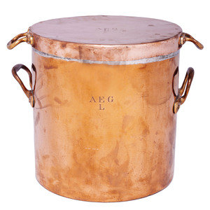 Appraisal: An English Copper Stock Pot with Cover and Brass Handles